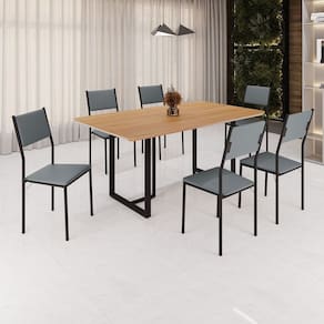 Conjunto Sala de Jantar Mesa 160x90cm Base Lunna Tampo Mdf Florença Grafite/Preto