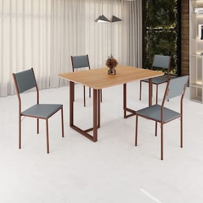 Conjunto Sala de Jantar Mesa 120x90cm Base Lunna Tampo Mdf Florença Grafite/Marrom