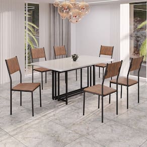 Conjunto Sala de Jantar Mesa 160cm X 90cm Base Pérola Tampo Mdf Laca com Vidro Florença marrom / preto