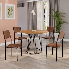 Conjunto Sala de Jantar Mesa Redonda 100cm Base Omega Tampo Mdf Florença marrom / preto