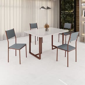Conjunto Sala de Jantar Mesa 120x90cm Base Lunna Tampo Mdf Laca com Vidro Florença Grafite/Marrom