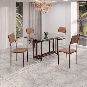 Conjunto Sala de Jantar Mesa 120x90cm Base Pérola Tampo Mdf Laca com Vidro Florença Marrom