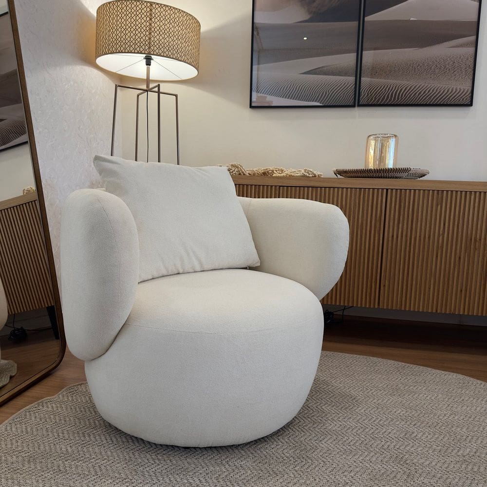 Poltrona Aro Giratória Bouclê 85cm X 71cm X 91cm Natural