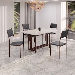Conjunto Sala de Jantar Mesa 120x90cm Base Pérola Tampo Mdf Laca com Vidro Florença Preto/ Marrom