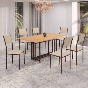 Conjunto Sala de Jantar Mesa 160x90cm Base Pérola Tampo Mdf Florença Creme / Marrom