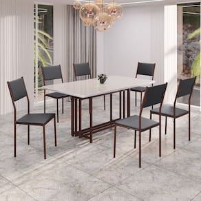Conjunto Sala de Jantar Mesa 160cm X 90cm Base Pérola Tampo Mdf Laca com Vidro Florença Preto / Marrom