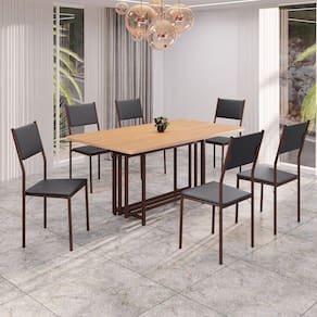 Conjunto Sala de Jantar Mesa 160x90cm Base Pérola Tampo Mdf Florença Preto / Marrom