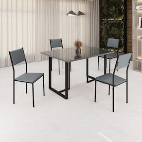Conjunto Sala de Jantar Mesa 120x90cm Base Lunna Tampo Mdf Laca com Vidro Florença Grafite/Preto