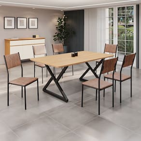 Conjunto Sala de Jantar Mesa 160x90cm Base Império Tampo Mdf Florença Marrom/Preto