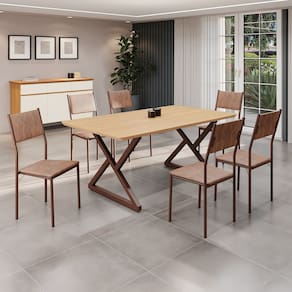 Conjunto Sala de Jantar Mesa 160x90cm Base Império Tampo Mdf Florença Marrom
