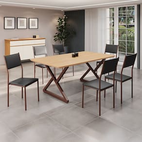 Conjunto Sala de Jantar Mesa 160x90cm Base Império Tampo Mdf Florença Preto/Marrom