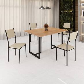 Conjunto Sala de Jantar Mesa 120x90cm Base Lunna Tampo Mdf Florença Creme/Preto