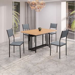 Conjunto Sala de Jantar Mesa 120cm X 90cm Base Pérola Tampo Mdf Florença Grafite / Preto Fosco