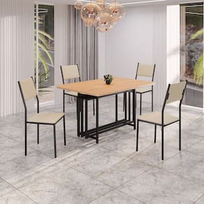 Conjunto Sala de Jantar Mesa 120x90cm Base Pérola Tampo Mdf Florença Creme / Preto Fosco