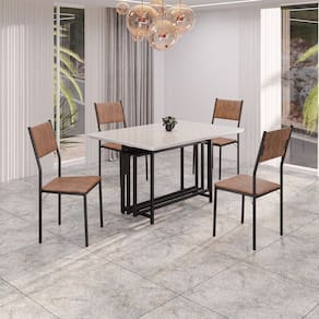 Conjunto Sala de Jantar Mesa 120x90cm Base Pérola Tampo Mdf Laca com Vidro Florença marrom / preto