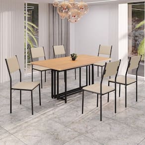 Conjunto Sala de Jantar Mesa 160cm X 90cm Base Pérola Tampo Mdf Florença Creme / Preto