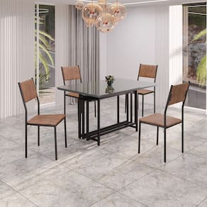 Conjunto Sala de Jantar Mesa 120x90cm Base Pérola Tampo Mdf Laca com Vidro Florença marrom / preto