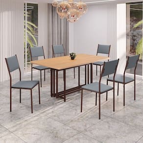 Conjunto Sala de Jantar Mesa 160x90cm Base Pérola Tampo Mdf Florença Grafite / Marrom