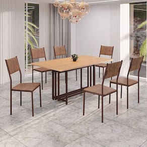 Conjunto Sala de Jantar Mesa 160x90cm Base Pérola Tampo Mdf Florença Marrom