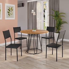 Conjunto Sala de Jantar Mesa Redonda 100cm Base Omega Tampo Mdf Florença Preto