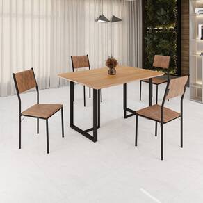 Conjunto Sala de Jantar Mesa 120x90cm Base Lunna Tampo Mdf Florença Marrom /Preto