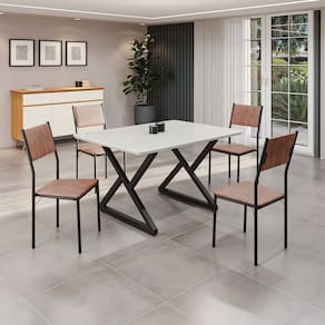 Conjunto Sala de Jantar Mesa 120x90cm Base Império Tampo Mdf Laca com Vidro Florença Marrom/Preto