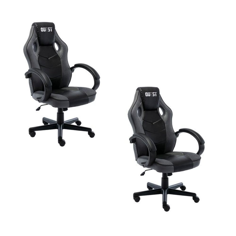 Kit 2 Cadeiras Gamer Giratória Regulavel Quest Preto/Cinza