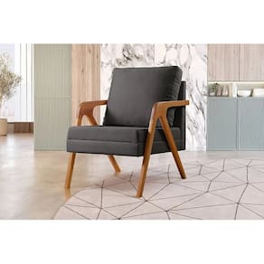 Kit 2 Poltronas Mona Braço de Madeira Decorativa Preto