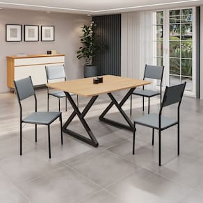 Conjunto Sala de Jantar Mesa 120x90cm Base Império Tampo Mdf Florença Grafite/Preto