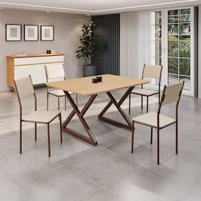 Conjunto Sala de Jantar Mesa 120x90cm Base Império Tampo Mdf Florença Creme/Marrom