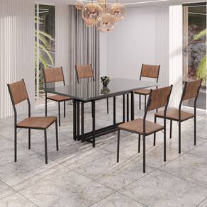 Conjunto Sala de Jantar Mesa 160x90cm Base Pérola Tampo Mdf Laca com Vidro Florença marrom / preto