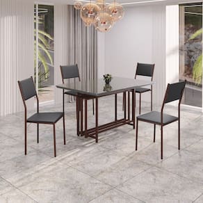 Conjunto Sala de Jantar Mesa 120cm X 90cm Base Pérola Tampo Mdf Laca com Vidro Florença Preto / Marrom