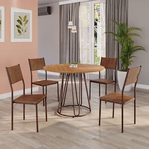 Conjunto Sala de Jantar Mesa Redonda 100cm Base Omega Tampo Mdf Florença Marrom
