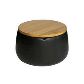 Porta Algodão Em Cerâmica Com Tampa 12x8cm Mimo Style Preto