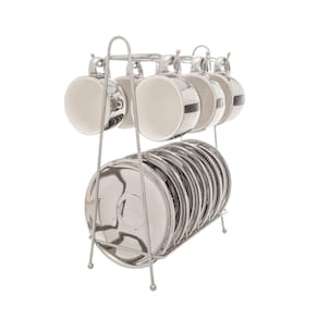 Conjunto Para Café Com Suporte Em Porcelana Versa Com 13 Peças Wolff Branco e Prata