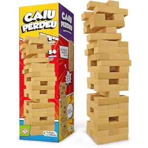Caiu Perdeu Tabuleiro Infantil Torre De Equilibrar 54 Peças Em Madeira Pais & Filhos