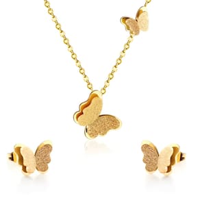 Colar Feminino + Brincos Borboleta Caitlyn Banhado Ouro 18k