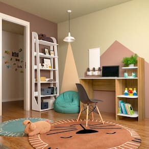 Kit 2 Peças com Escrivaninha 111,5cm e Estante para Livros Floripa Carvalho/Branco