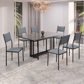 Conjunto Sala de Jantar Mesa 160x90cm Base Pérola Tampo Mdf Laca com Vidro Florença Grafite / Preto