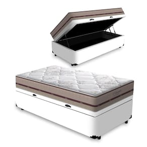 Cama Box Baú Solteiro Branco + Colchão De Molas Ensacadas - Anjos - Classic - 78x188x62cm