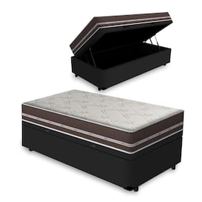 Cama Box com Baú Solteiro Preta + Colchão De Molas - Anjos - Classic Superlastic 78x188x62cm