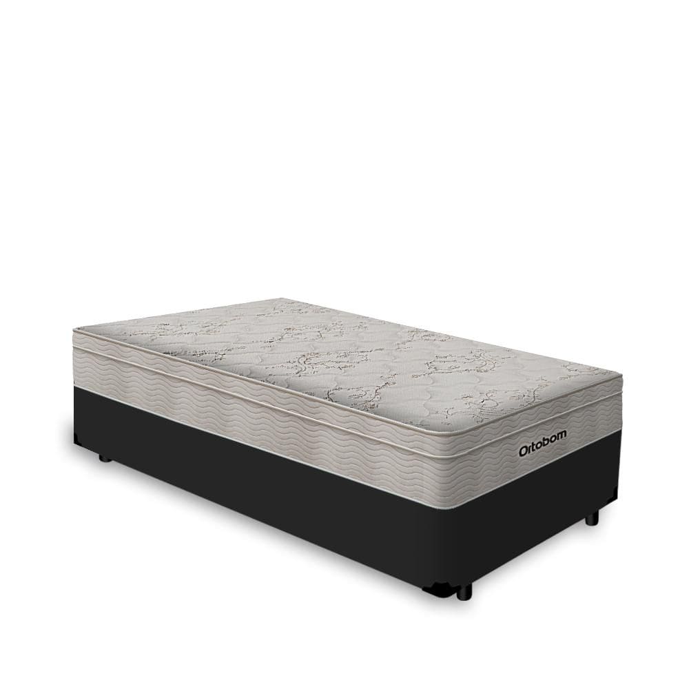 Cama Box Solteiro Preta + Colchão De Molas Ensacadas - Ortobom - AirTech SpringPocket 88x188x60cm