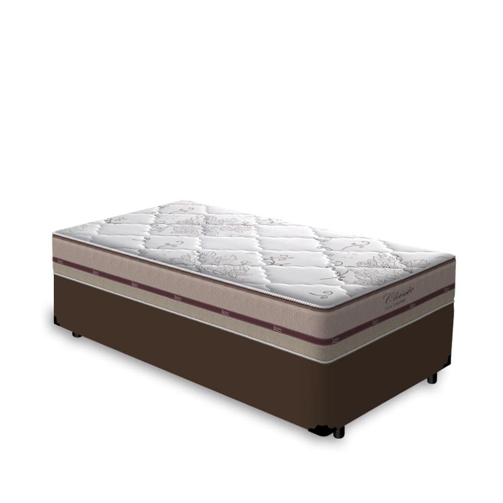 Cama Box Solteiro Marrom + Colchão De Molas Ensacadas - Anjos - Classic - 78x188x55cm