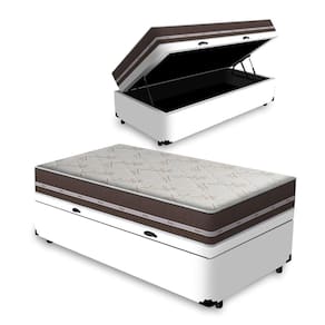 Cama Box com Baú Solteiro Branca + Colchão De Molas - Anjos - Classic Superlastic 78x188x62cm