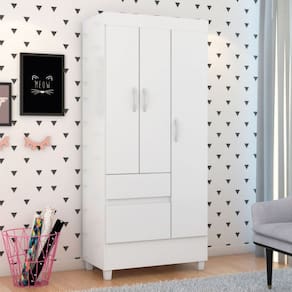 Guarda-Roupa 3 Portas Branco/Rosa/Branco - Demóbile