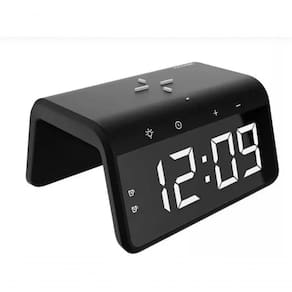 Relógio Despertador, Abajur E Carregador Indução, Luminária Cor Preto