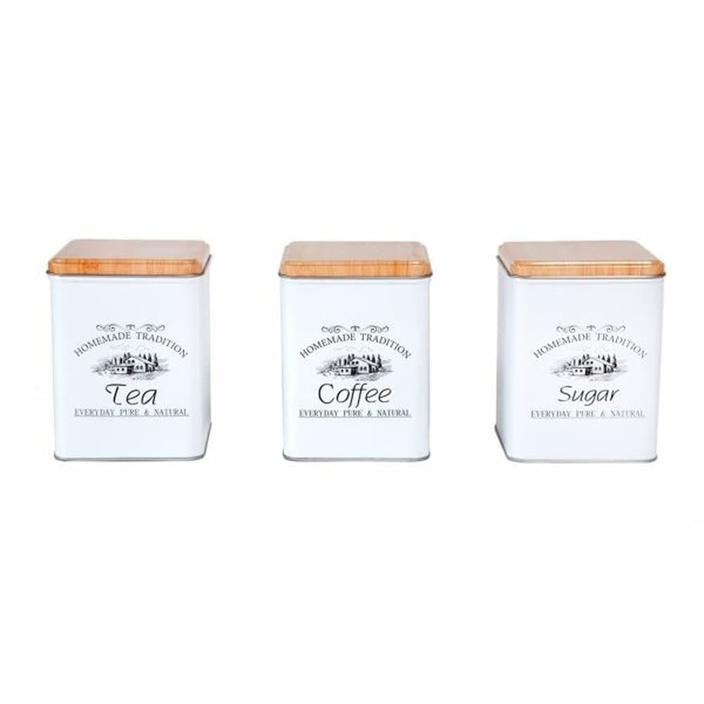 Kit 3 Latas Café Açúcar e Chá de Metal com Tampa