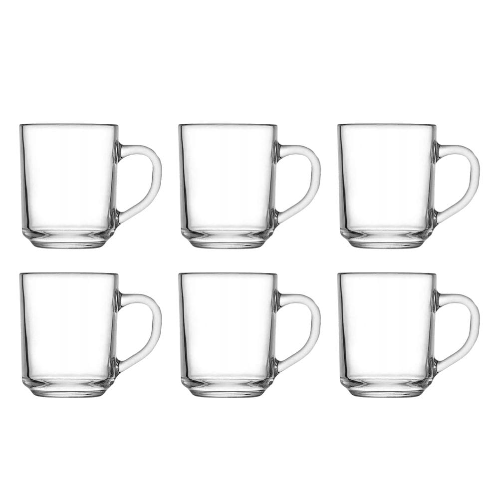 Jogo Elegante Com 6 Canecas 250ml Xícaras Transparente De Vidro Lisa Para Café Coffee Cappuccino