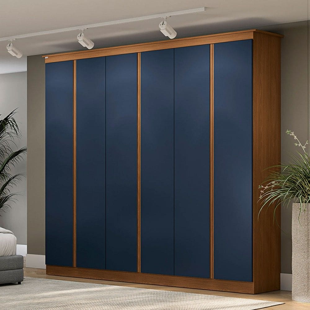 Guarda-Roupa Casal 6 Portas 3 Gavetas R583 Canela/Azul - Kappesberg