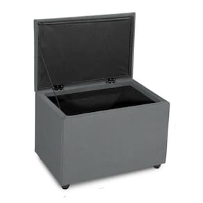 Puff Baú 60cm Porta Treco Madeira Veludo Estofado Premium Cor cinza